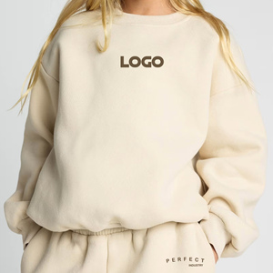 Ensembles de vêtements décontractés unisexes pour filles, sweat-shirt beige, pantalon de survêtement uni, 100% coton épais, hiver, logo personnalisé, survêtements - Product Image 3