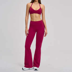 Custom Activewear Manufacturer Fitness Yoga Wear Backless Workout Halter Sports Bra High Waist Leggings Women Gym Fitness Sets - Product Image 4