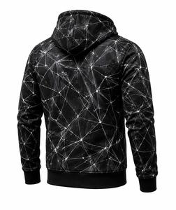 Sudadera con Capucha y Cremallera para Hombre, Estampado Geométrico, Corte Regular, Informal, Tejida en Poliéster, para Otoño, Estilo Urbano - Product Image 3