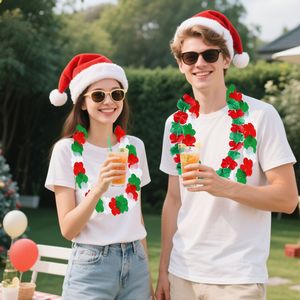 24 Stili di Ghirlande Floreali Hawaiane Verdi, Rosse e Bianche per Natale, Collane Tropicali all'Ingrosso, Decorazioni per Danza Luau e Spiaggia - Product Image 6