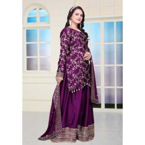 Traje de fiesta de diseñador para mujer, conjunto de traje Sharara, secuencia bordada, trabajo - Product Image 3