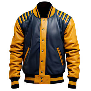 Veste en cuir d'agneau véritable bleu moutarde pour homme, qualité excellente, col baseball, boutonnée, matelassée, coupe ajustée, légère, collection 2026 - Product Image 1