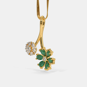 Yellow Gold <b>Emerald</b> Floral Lab Grown Diamond <b>Pendant</b> Necklace - Product Image 3