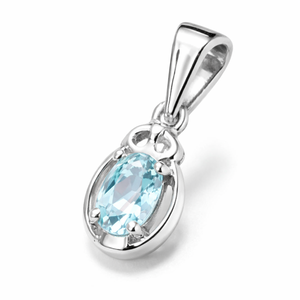 Pendentif ovale en topaze bleue plaqué rhodium en argent sterling - Collier minimaliste fait main avec pierre précieuse, breloque pierre de naissance de décembre - Product Image 2