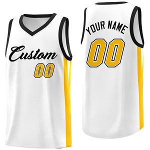 Maillot de basket personnalisé blanc et jaune, col en V, sans manches, impression par sublimation, évacuation de l'humidité, vêtements de sport athlétiques unisexes pour adultes - Product Image 6