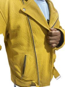 Chaqueta de motorista de piel de serpiente para hombre, chaqueta de cuero para moto, chaqueta de cuero para motocicleta encerada de Color amarillo mostaza para hombre - Product Image 6