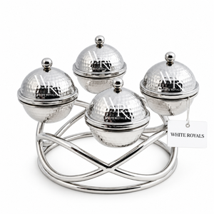 4 Piece Hammered Serving Bowl Set with Interwoven <b>Stand</b> | Luxury <b>Food</b> Container Set for Dates Sweets Dry Fruits Ramadan Eid Gift - Product Image 1