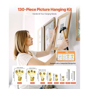Kit per Appendere Quadri da 130 Pezzi con Ganci in Metallo da 10-100 libbre, Include Ganci e Chiodi - Product Image 1