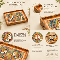 Plateau de service artistique en bois naturel émaillé |   Décoration de mariage traditionnelle du Ramadan, table rectangulaire pour le thé, le café et les en-cas, décoration de la maison