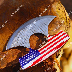 Couteau hache Ulu patriotique haut de gamme fait main, en acier Damas, lame en croissant, manche drapeau américain, pour cuisine et extérieur, OEM - Product Image 4