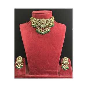 Premium Kundan Polki <b>Choker</b> Necklace Set with Earrings Indian Ethnic Bridal Jewellery Set - Product Image 5