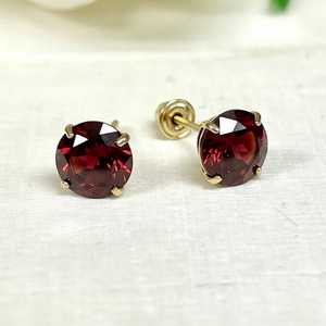 Natural Garnet <b>Stud</b> <b>Earrings</b> 925 Sterling <b>Silver</b> 14K Gold Plated January Birthstone Classic Simple Jewelry Gift - Product Image 3