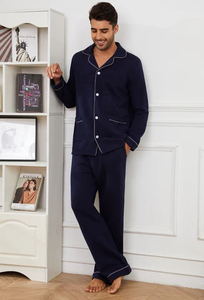 Vêtements de nuit pour hommes, pyjamas avec chemise, ensembles deux pièces, pyjamas décontractés pour hommes, pyjamas en soie satinée à manches longues - Product Image 6