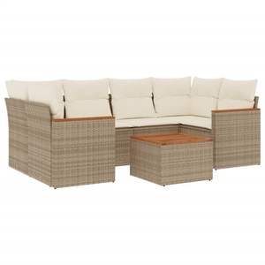 Conjunto de Sofás de Jardín de Ratán PE Beige con Acero con Recubrimiento en Polvo y Madera de Acacia - Product Image 2