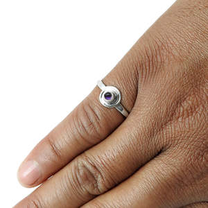 Bagues originales faites à la main en améthyste taillée ronde, argent sterling 925, design tendance, bijoux en gros, bijoux bohèmes raffinés - Product Image 3