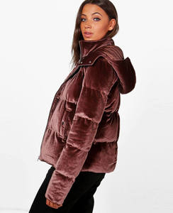 Blouson matelassé à capuche en velours pour femme grande taille, manches longues, léger et chaud en polyester, collection Hiver 2026, avec échantillon gratuit - Product Image 1
