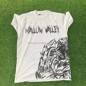 Gráfico personalizado 250GSM 100% algodón Streetwear Vintage camiseta de peso pesado de gran tamaño DTG impresión hombres banda estrella camiseta - Product Image 1