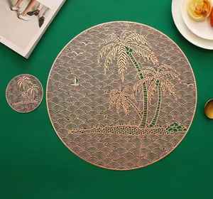 Vinyl Dining <b>Table</b> <b>Mats</b> Placemats Metallic Finish Asian Zen Style | Geometric Cut-Out Design | Eco-Friendly Customizable <b>Mats</b> | - Product Image 4