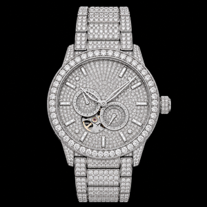 Reloj de pulsera de lujo para hombre con esfera de esqueleto de cristal plateado Iced Out - Product Image 1