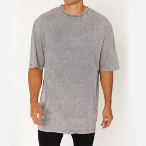 Camiseta de Lona con Cuello Redondo para Hombre, Estampado Personalizado, Lavado Ácido, Corte Holgado, Estilo Vintage, MOQ10 - Product Image 3