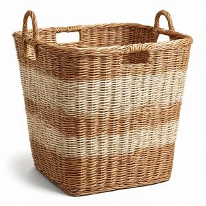Panier de rangement rustique en jonc de mer naturel avec poignées, durable pour l'organisation de la cuisine, des couvertures, des jouets et des essentiels quotidiens - Product Image 4