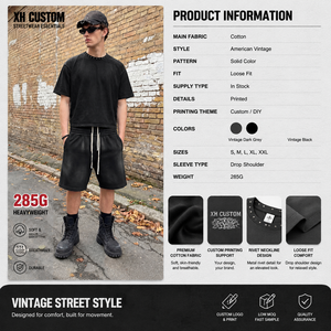 Vintage Washed Boxy Fit T Shirt Men Heavy <b>Weight</b> 285G Cotton Stud Collar Oversized Short Sleeve Streetwear Tee Custom OEM - Product Image 2
