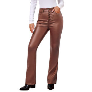 Pantalon en cuir sexy à taille haute, design moderne, décontracté, taille et poches personnalisées, pantalon en cuir pour femmes - Product Image 1