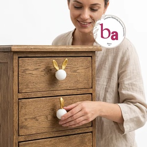 <b>Ceramic</b> Rabbit <b>Knob</b> with Gold Ears White and Gold Finish Industrial Drawer Handle for Apartment Dresser Cabinet - Product Image 3