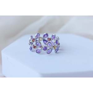 แหวนทอง 14K ประดับพลอยหลายชนิดทรงมาร์คีส์ - อเมทิสต์ การ์เนต และซิทริน แบบฝังกรงเล็บ วงแหวนนิรันดร์ - Product Image 1