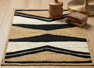 Alfombra de Yute Trenzada Hecha a Mano Ecológica 2x3 pies, Tapete de Fibra Natural Bohemio Antideslizante con Patrón Geométrico de Pelo Corto - Product Image 4