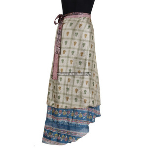 2026 Top Quality Wholesale Indian Silk Sari Magic <b>Wrap</b> <b>Skirts</b> 2 Layer Reversible Magic Silk Saris <b>Wrap</b> Long <b>Skirt</b> Boho Maxi - Product Image 6