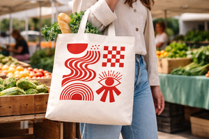 Premium 300gsm Cotton <b>Canvas</b> Bohemian Fashion Tote Bag <b>Abstract</b> Red Print Eco Friendly Reusable Shopping Bag Custom Logo Durable - Product Image 3