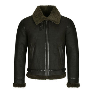 VORNEX INDUSTRY Latest Sheepskin <b>Shearling</b> Fur Bomber <b>Jacket</b> Green Grain Winter Eco-Friendly Real White Sheepskin <b>Men</b> - Product Image 1