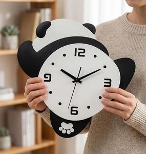 Cute Modern Panda Wall <b>Clock</b> Silent Quartz Analog Hanging 8 Inch Cartoon Single Face <b>Battery</b> Powered for Kids Room Nursery - Product Image 5