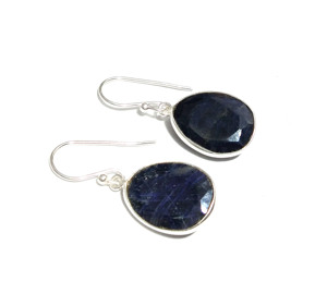 Natural Blue Sapphire Gemstone Earrings 925 Sterling <b>Silver</b> Oval Dangle Ear <b>Wire</b> Bohemian Style Women Handmade Third Party Fine - Product Image 1