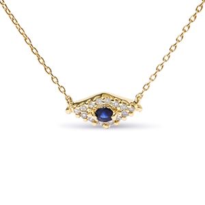 Collana con Pendente Occhio Turco in Oro Giallo 10K, 18 Pollici, con Zaffiro Blu e Accenti di Diamanti, Colore H-I, Purezza I1-I2, Gioielleria Fine - Product Image 2