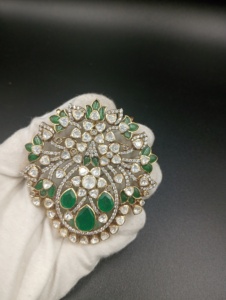 pendant in floral jewelry with gold plated in silver jewelry for bridal green doublet pendant necklace for Indian wedding - Product Image 6