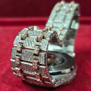 Reloj de Cuarzo de Lujo de Alta Calidad con Movimiento ETA para Hombre y Mujer, con Manecillas Romanas, Cristal, Acero Inoxidable, Oro Amarillo, Moissanita, Correa de Cuero - Product Image 1