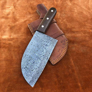 Handmade Ambidextrous Cleaver <b>Knife</b> in Damascus Steel with Micarta Handle and Leather Sheath Modern Design Dishwasher <b>Safe</b> - Product Image 5