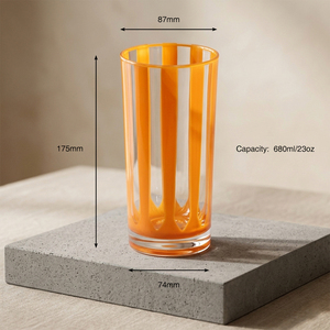 [Holar] Verre incassable réutilisable de 23 oz, design moderne à rayures orange vives, fabriqué à Taïwan, pour la maison, les fêtes en plein air - Product Image 3