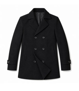 Men's Double Breasted <b>Wool</b> Overcoat Notched Lapel Long Thick Regular Sleeve Woven Fabric Black Outerwear - Product Image 5
