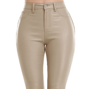 Pantalon en cuir pour femme, coupe slim, chaud pour l'hiver, fermeture à boutons, design unique, pour adultes - Product Image 4