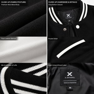 Veste universitaire pour femme X Sports City, manches en simili cuir, col rabattu, couleur unie, vêtement d'automne avec logo X sur les boutons avant - Product Image 5