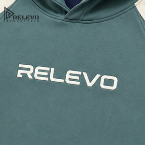 Custom Logo Heavyweight Cotton Fleece Men <b>Hoodie</b> High Quality Teal Color Block <b>3D</b> Embossed Embroidery Pullover Streetwear <b>hoodie</b> - Product Image 3