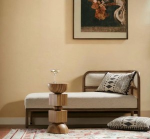 Chaise longue moderne en teck rembourrée, lit de repos avec dossier solide et housse en tissu, pieds effilés, design mi-siècle, pour chambre, hôtel, salon - Product Image 2