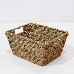 Modern Natural Seagrass Handwoven <b>Rectangular</b> <b>Storage</b> <b>Basket</b> with Handles Eco-Friendly for Home Laundry Organization - Product Image 2