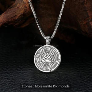 Premium Round Symbol Pendant In Sterling Silver With High Shine Moissanite Diamond Detailing - Product Image 1