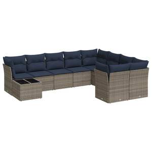 ชุดโซฟาลานบ้าน 10 ชิ้นพร้อมชุดสวนเบาะหวายโพลีสีเทา - Product Image 2