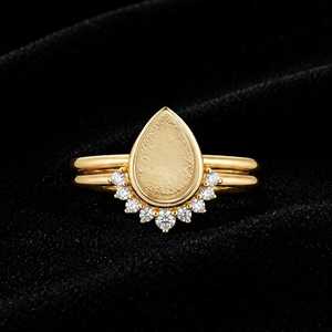 925 Sterling Silver Pear 10x8mm <b>Blank</b> Bezel Zircon Engagement <b>Ring</b> Stackable Curved Wedding Band Breastmilk Keepsake DIY <b>Ring</b> - Product Image 2