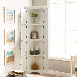 Modern <b>White</b> Tall <b>Storage</b> <b>Cabinet</b> with 4 Shelves and Doors for Living Room Kitchen Office Bedroom Bathroom - Product Image 5